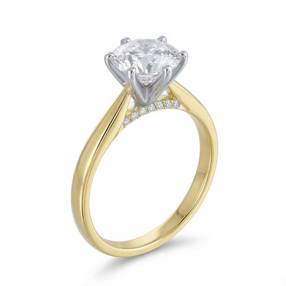 14k White & Yellow Gold Solitaire Moissanite Engagement Ring With Center Stone 2ct