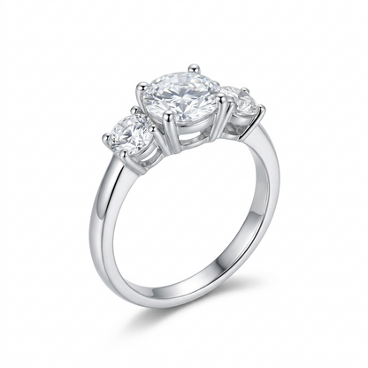 Platinum Plated Silver 3 Stone Moissanite Ring 2ct Total