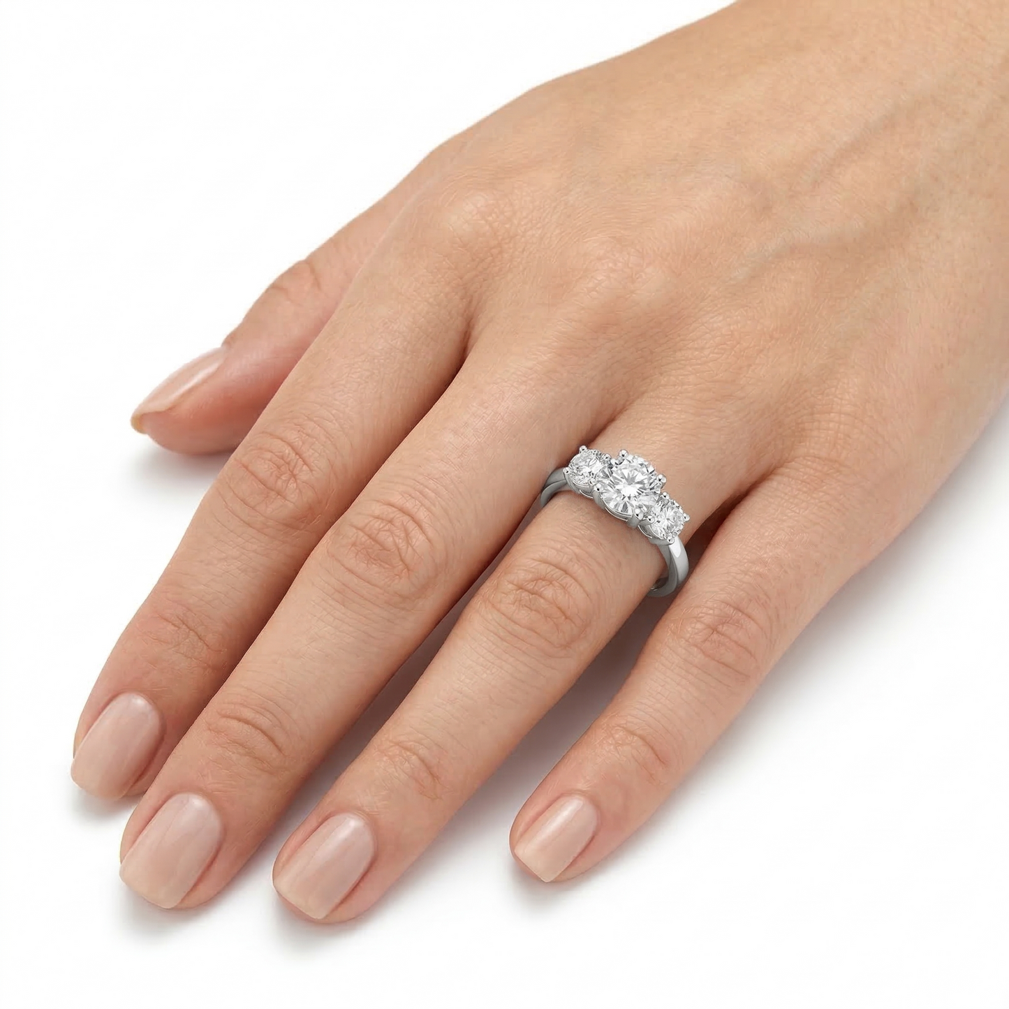 Platinum Plated Silver 3 Stone Moissanite Ring 2ct Total