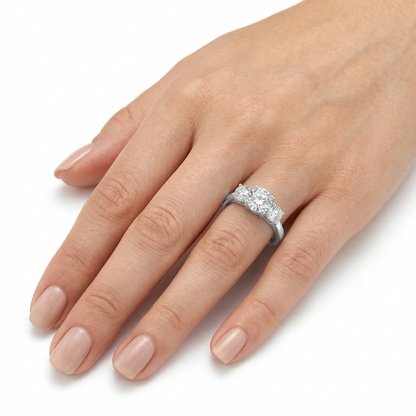 Platinum Plated Silver 3 Stone Moissanite Ring 2ct Total