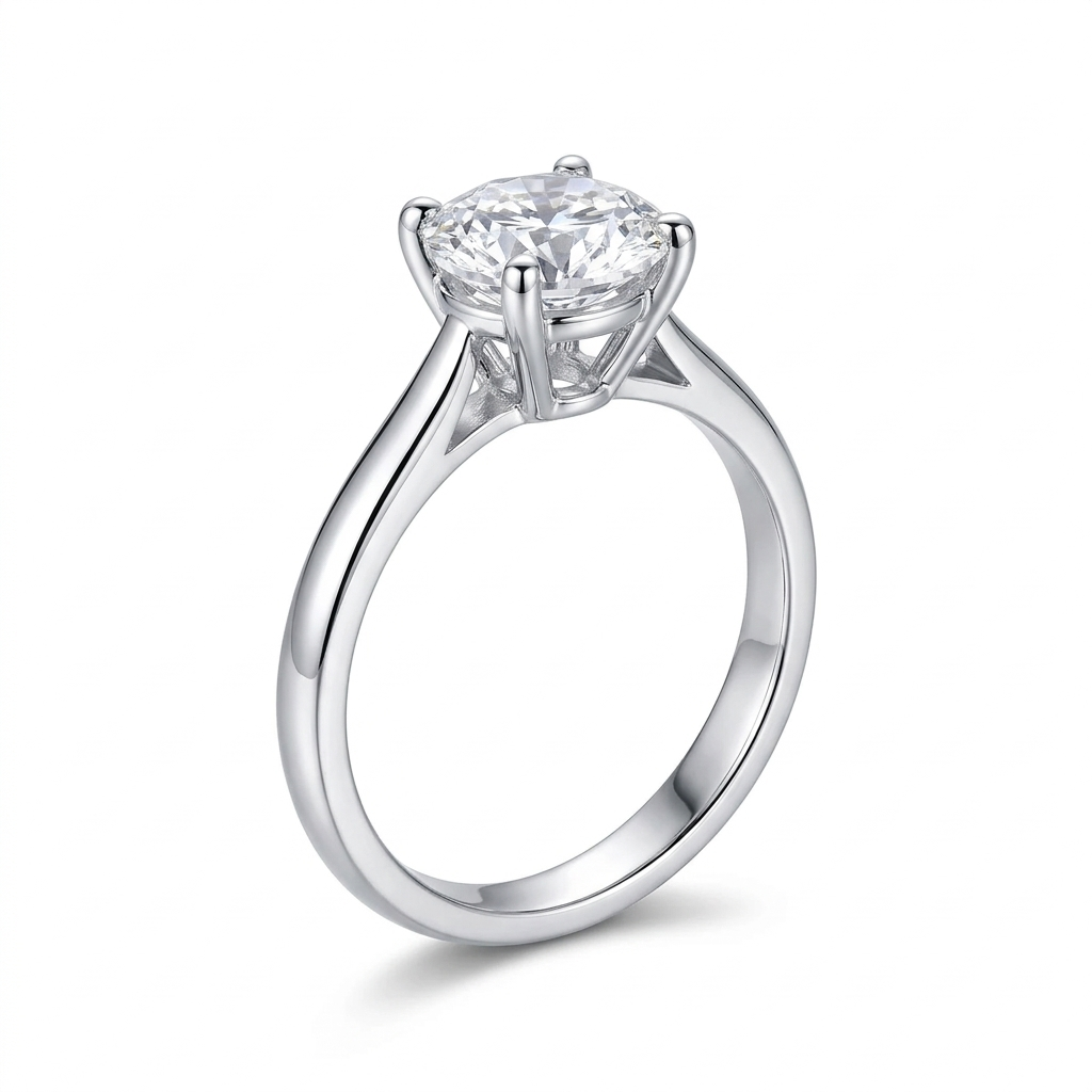 Platinum Ring Bands - Platinum Plated Silver Solitaire Moissanite 1ct