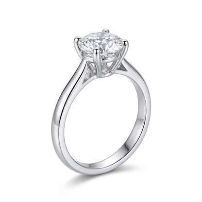 Platinum Ring Bands - Platinum Plated Silver Solitaire Moissanite 1ct