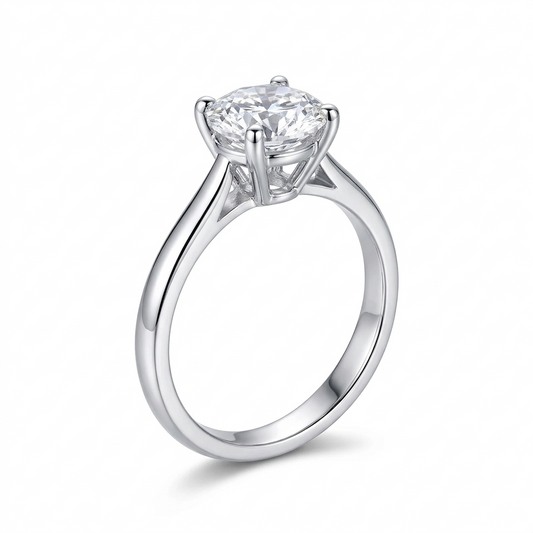 Platinum Ring Bands - Platinum Plated Silver Solitaire Moissanite 1ct