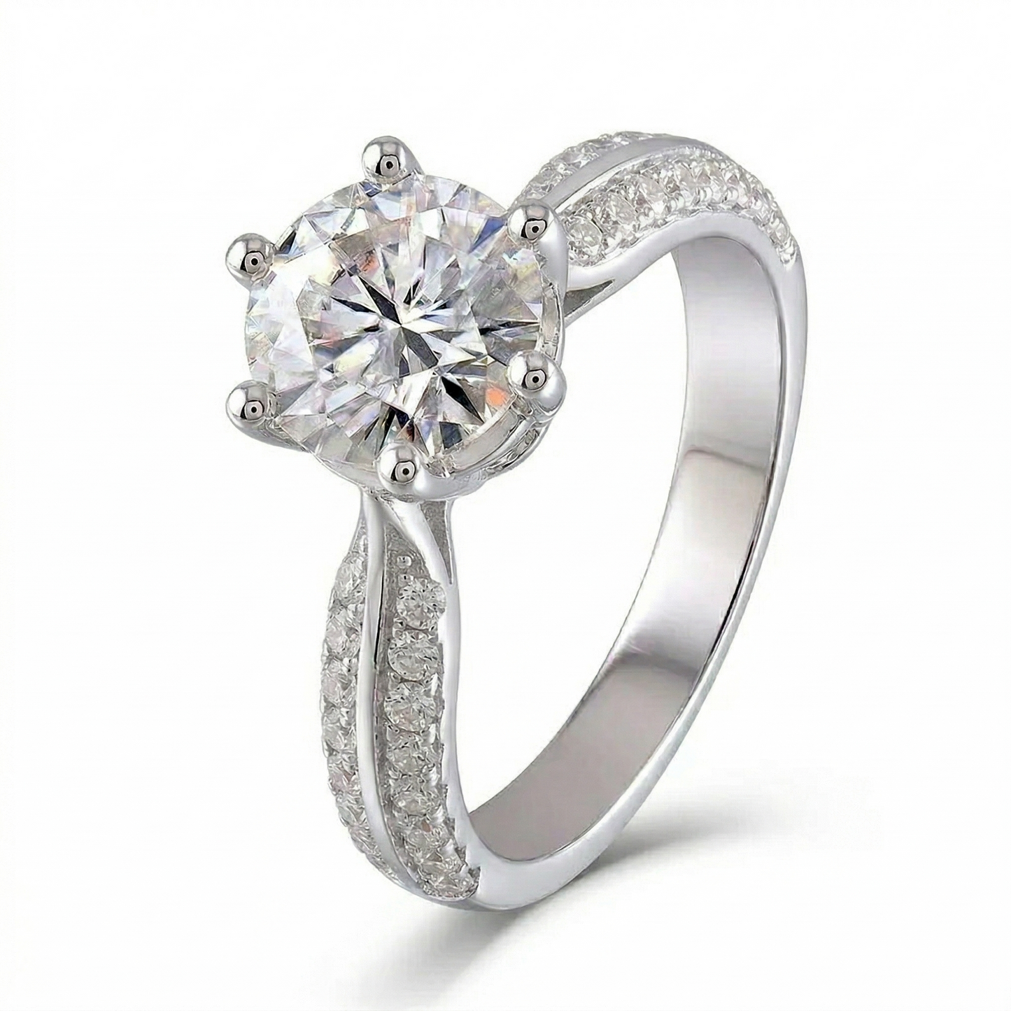 Platinum Plated Silver Moissanite Ring for Women 1ct - 3ct Options