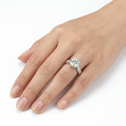 Platinum Plated Silver Moissanite Ring for Women 1ct - 3ct Options