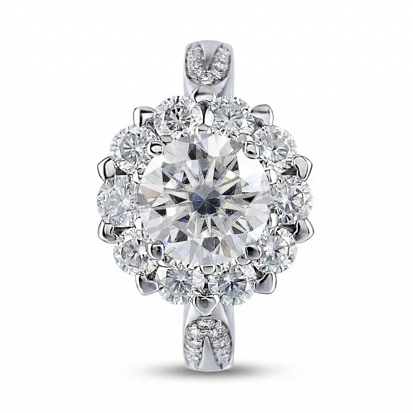 14k Halo Moissanite White Gold Ring for Women 1.6ct Total