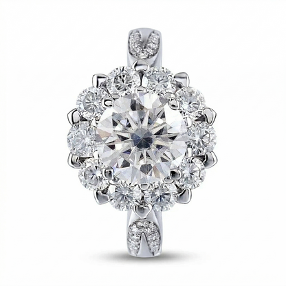 14k Halo Moissanite White Gold Ring for Women 1.6ct Total