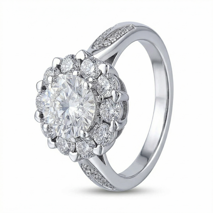 14k Halo Moissanite White Gold Ring for Women 1.6ct Total