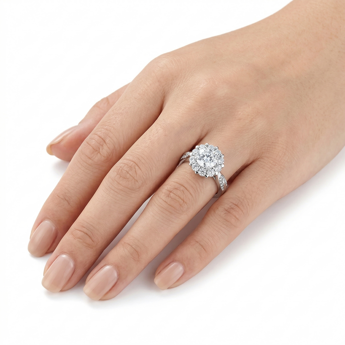 14k Halo Moissanite White Gold Ring for Women 1.6ct Total