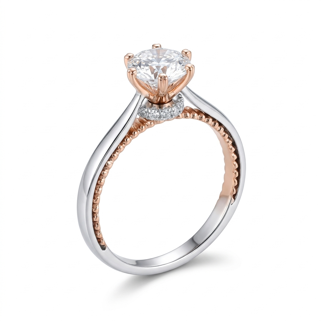 14k White & Rose Gold Ring for Woman Moissanite 1ct Center Stone