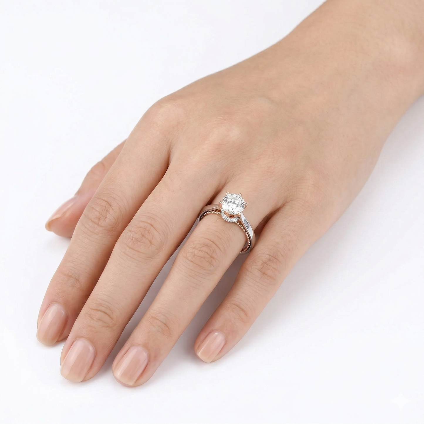 14k White & Rose Gold Ring for Woman Moissanite 1ct Center Stone