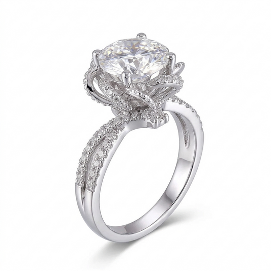 Platinum Plated Silver Vintage Moissanite Engagement Rings  1ct, 2ct, 3ct Options