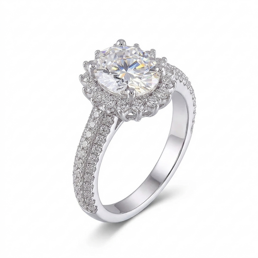 White Gold Plated Silver Halo Moissanite Stunning Engagement Rings 1.5ct Center Stone