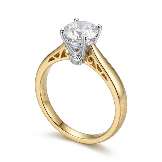 14k Yellow & White Gold Vintage Ring Moissanite 1ct