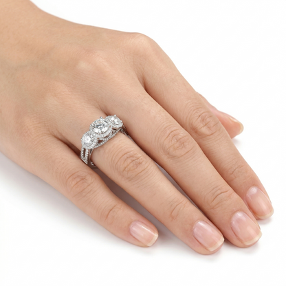 14k White Gold 3 Stone Moissanite Best Engagement Ring Cut 0.72ct Total