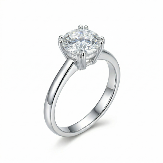 Platinum Plated Silver Solitaire 2 Carat Moissanite Ring