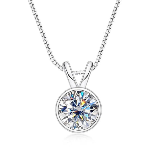 18k GOLD PLATED SILVER BEZEL MOISSANITE PENDANT NECKLACE 1CT OR 2CT SPLIT BAIL LOOP